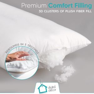 Digital Décor Cluster Fiber Pillow White Down Alternative Pillows Hypoallergenic Polyester Filled Soft Fluffy for Comfort Bed Support Standard Size – Set of 2
